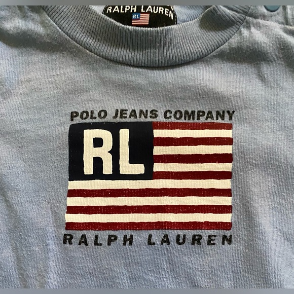 Vintage Polo Jeans Co RL‎ Infant Sz S (3-6m) Blue Cotton Jersey Shortall - Picture 6 of 11